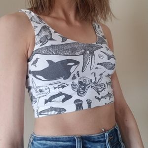 Ocean life graphic crop top